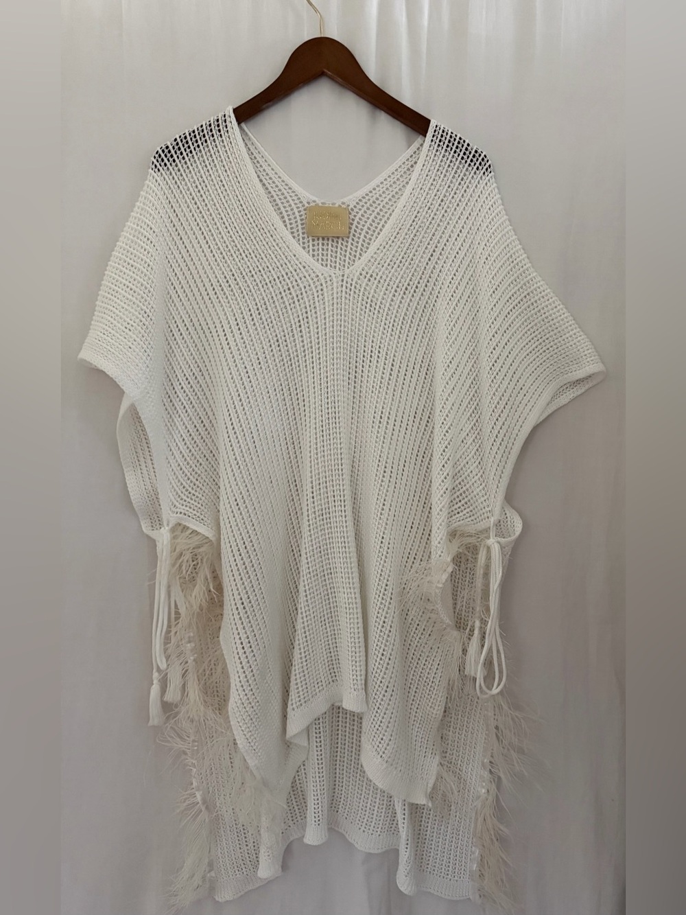 Judith March Oversized 100% Cotton Crochet Knit Cover Up Open Sides - White - M